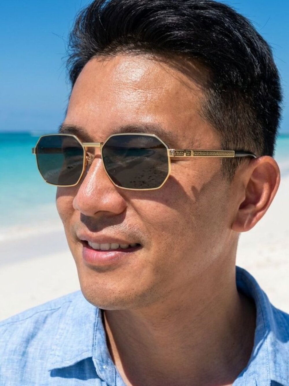 Versace VE2297 100287 Rectangle Sunglasses – Gold / Dark Grey
